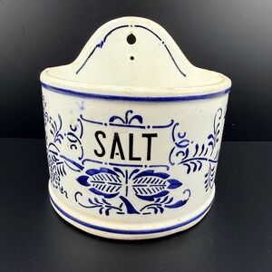 Antique Hornberg Baden German Wall Salt Box Blue White Pottery Wall Pocket